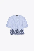 STRIPED EMBROIDERED TOP