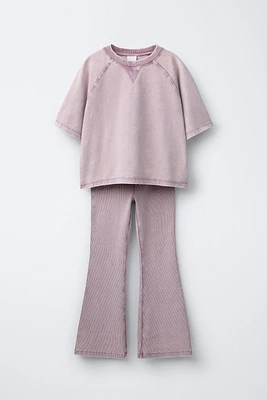 HEAVYWEIGHT T-SHIRT AND WASHED EFFECT FLARE LEGGINGS SET