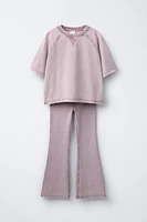 HEAVYWEIGHT T-SHIRT AND WASHED EFFECT FLARE LEGGINGS SET