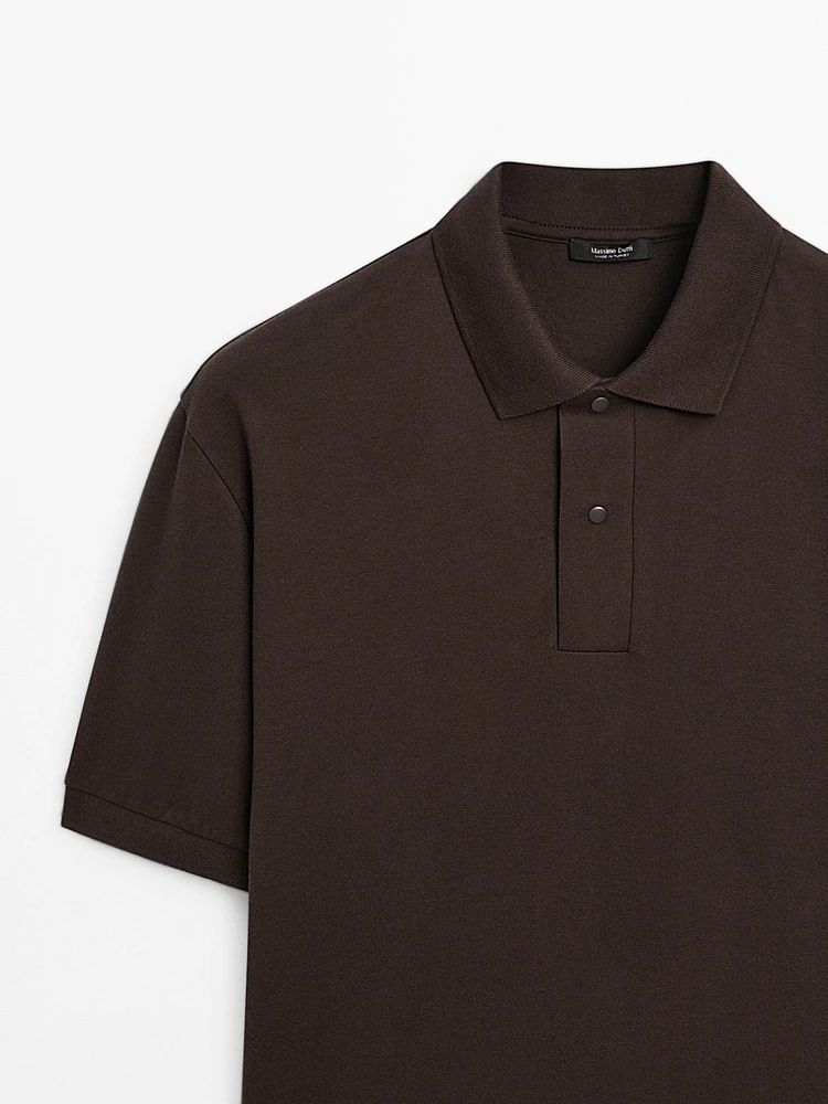 Cotton blend slim fit knit polo shirt
