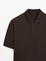 Cotton blend slim fit knit polo shirt