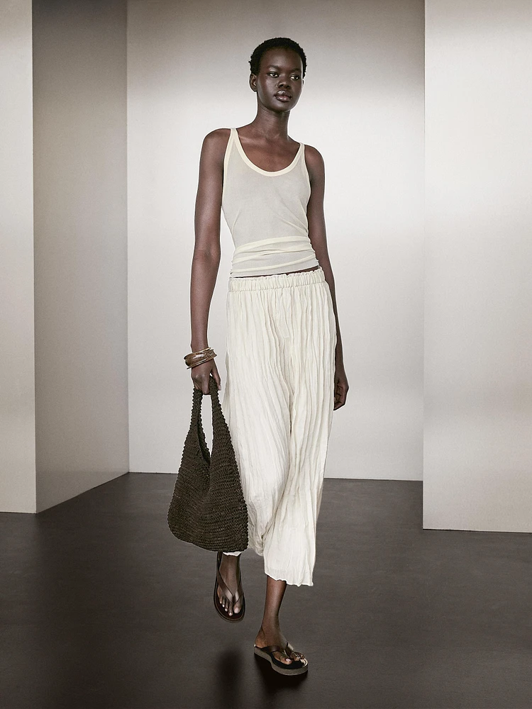 Jupe midi ample plissée