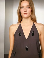 Top fluide à fleurs appliquées