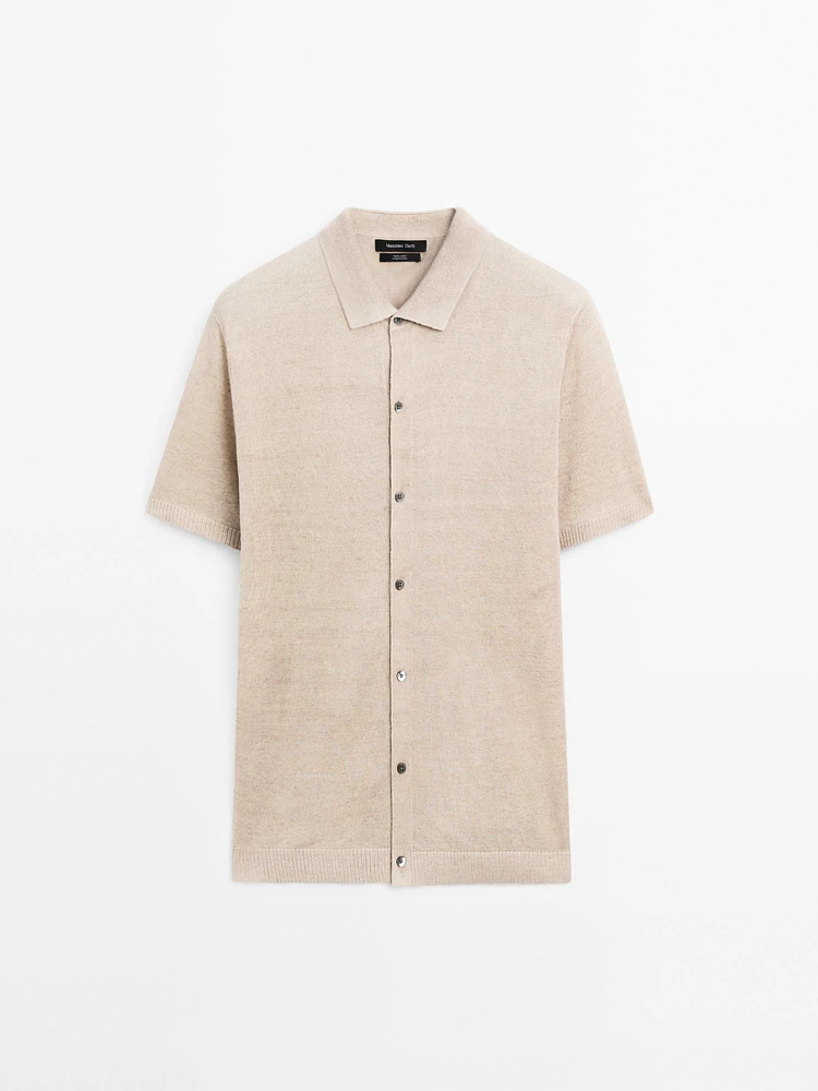 100% linen knit polo collar sweater