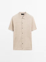 100% linen knit polo collar sweater