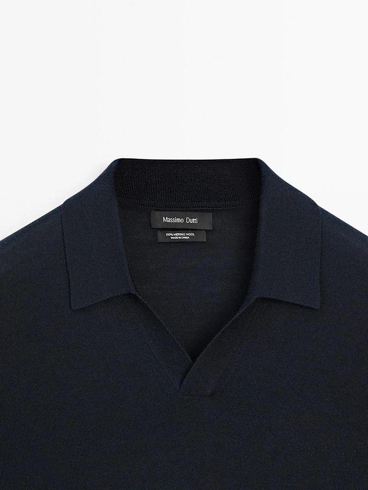 Pull polo en maille 100 % laine mérinos