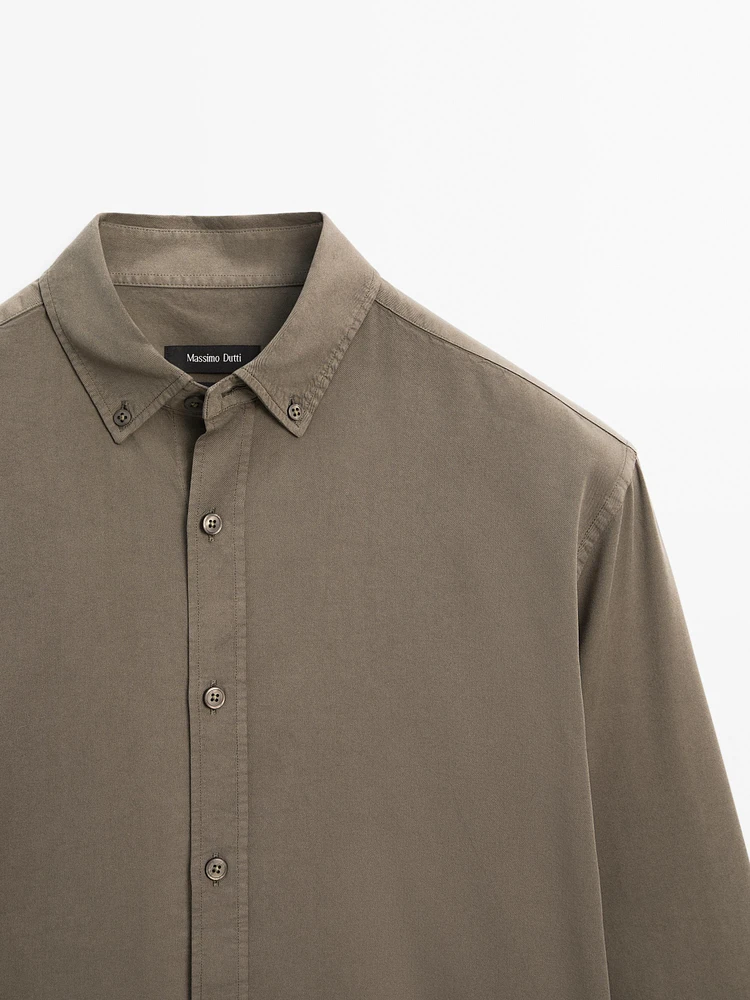 Cotton blend regular fit twill shirt