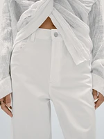 Pantalon straight cropped en coton mélangé