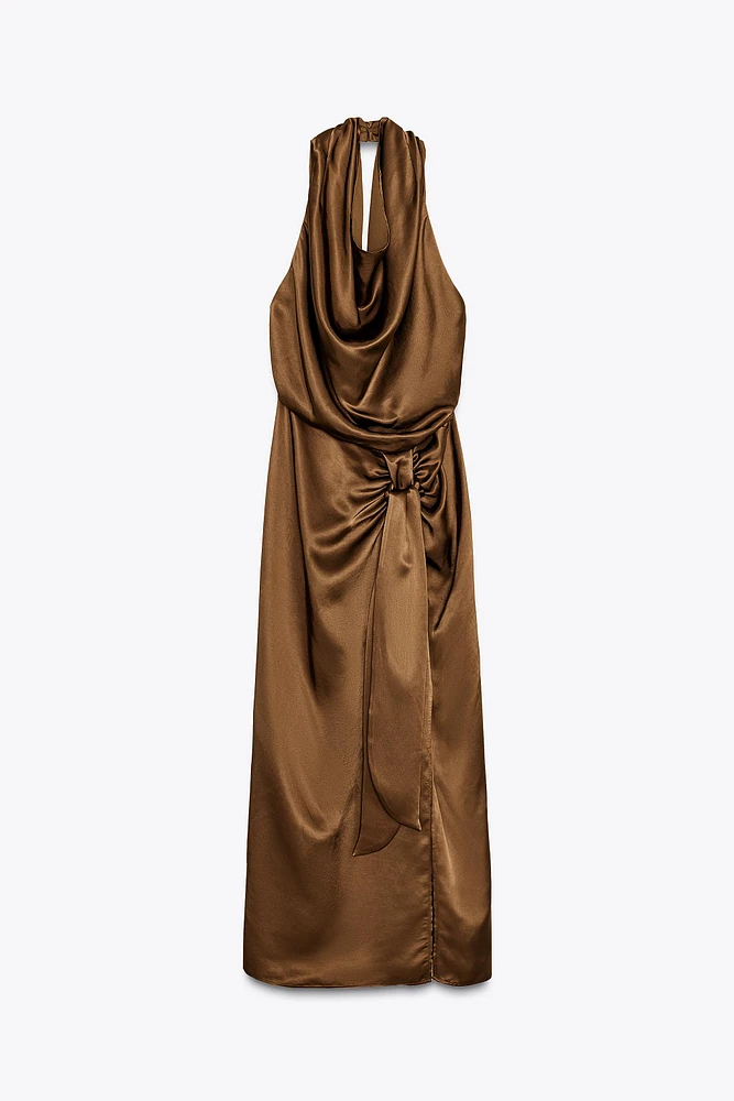 ROBE MIDI HALTER SATINÉE