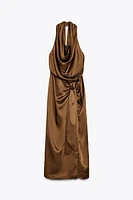SATIN EFFECT HALTER MIDI DRESS