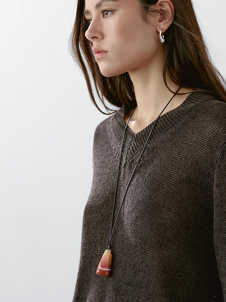 Cotton blend V-neck sweater