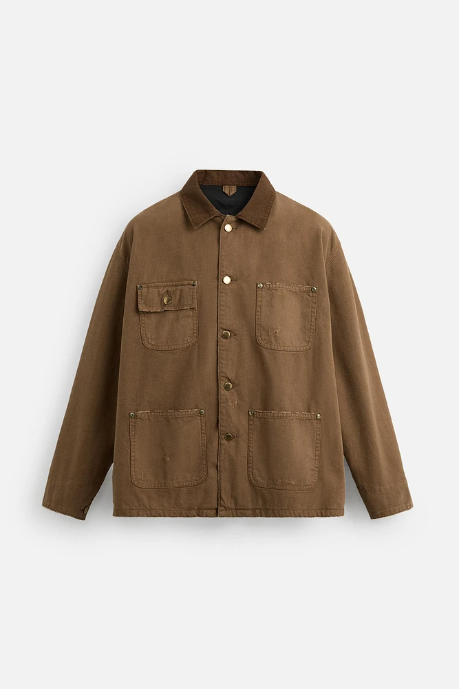 WASHED JACKET WITH CONTRASTING COLLAR