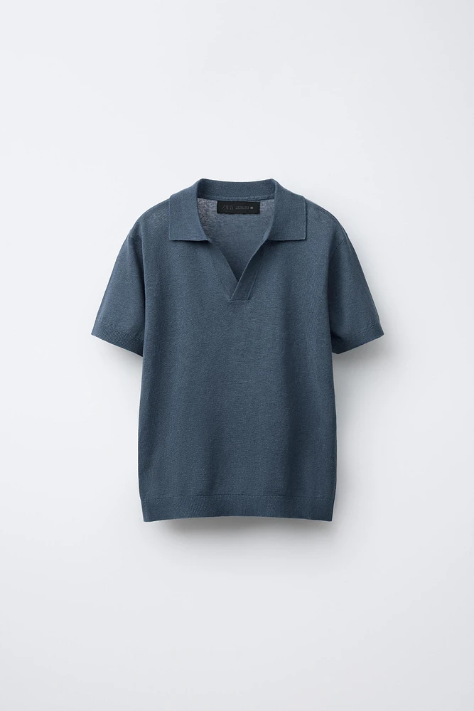 KNIT LINEN COTTON POLO SHIRT