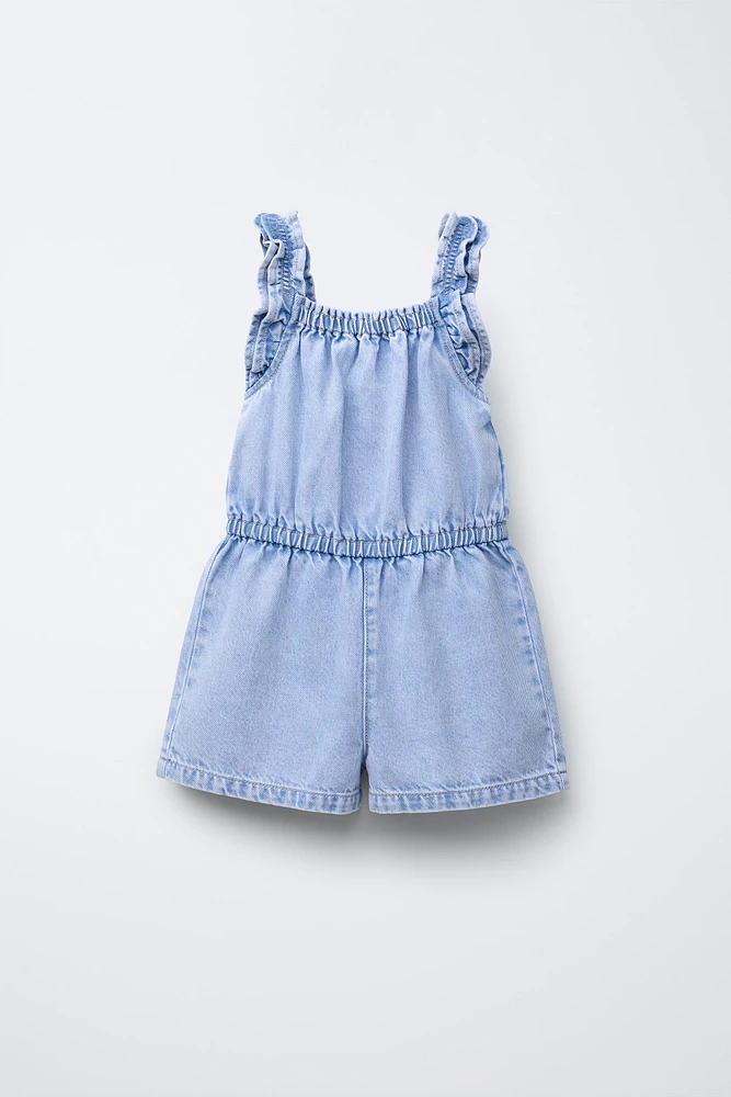 SHORT DENIM RUFFLE ROMPER