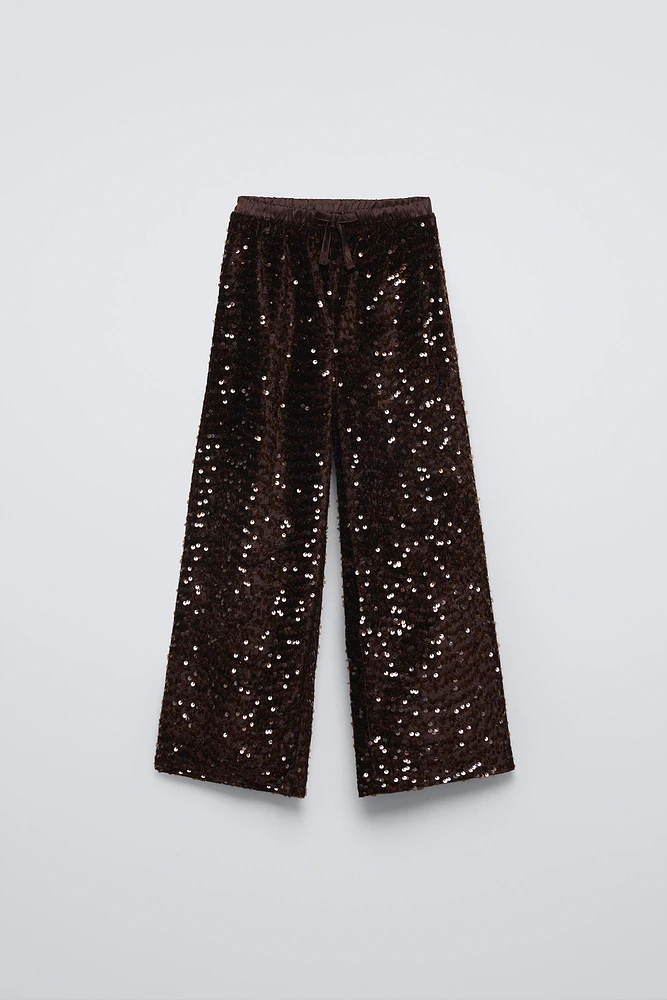 SEQUIN WIDE LEG PANTS