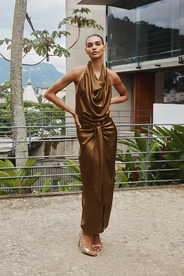 ROBE MIDI HALTER SATINÉE