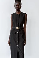 BELTED CREPE MIDI DRESS