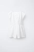 BOW DETAIL LINEN SHORT JUMPSUIT