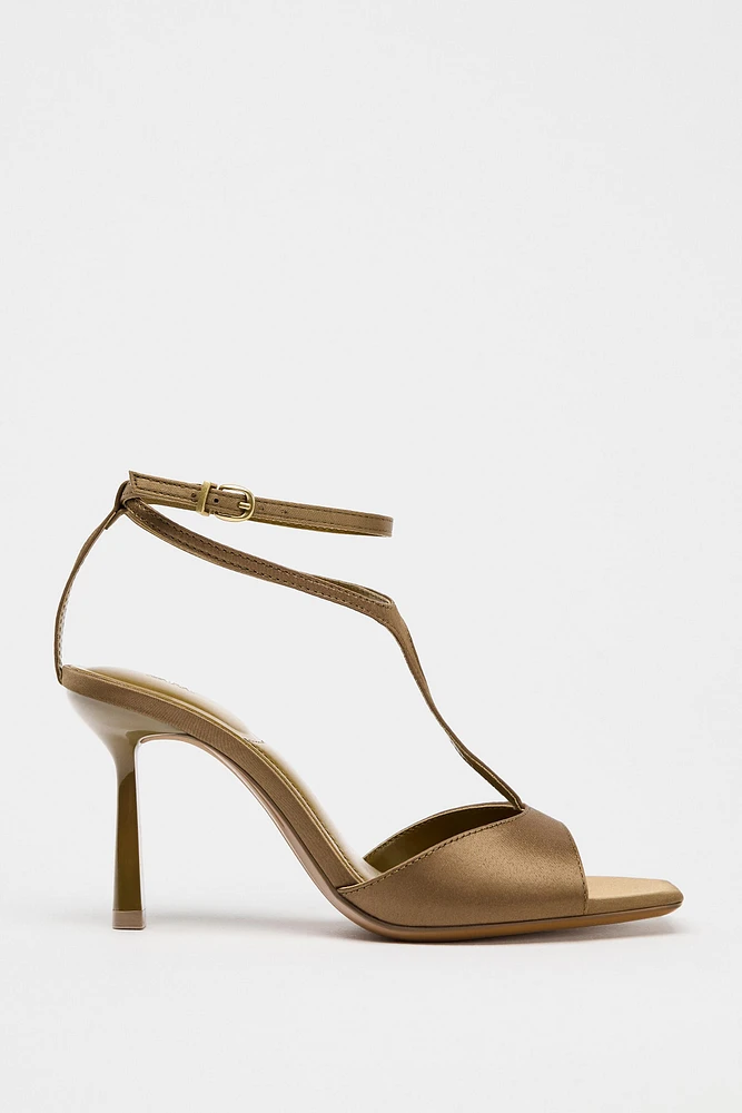 SATIN EFFECT HEELED SANDALS