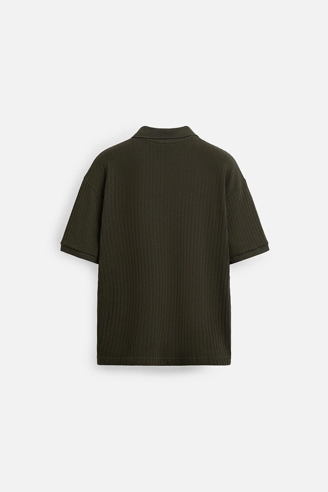 RIBBED TEXTURED POLO SHIRT