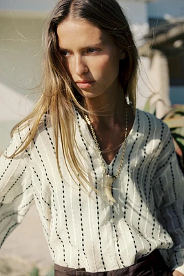 BLOUSE SEMI-TRANSPARENTE RAYURES BRODÉES