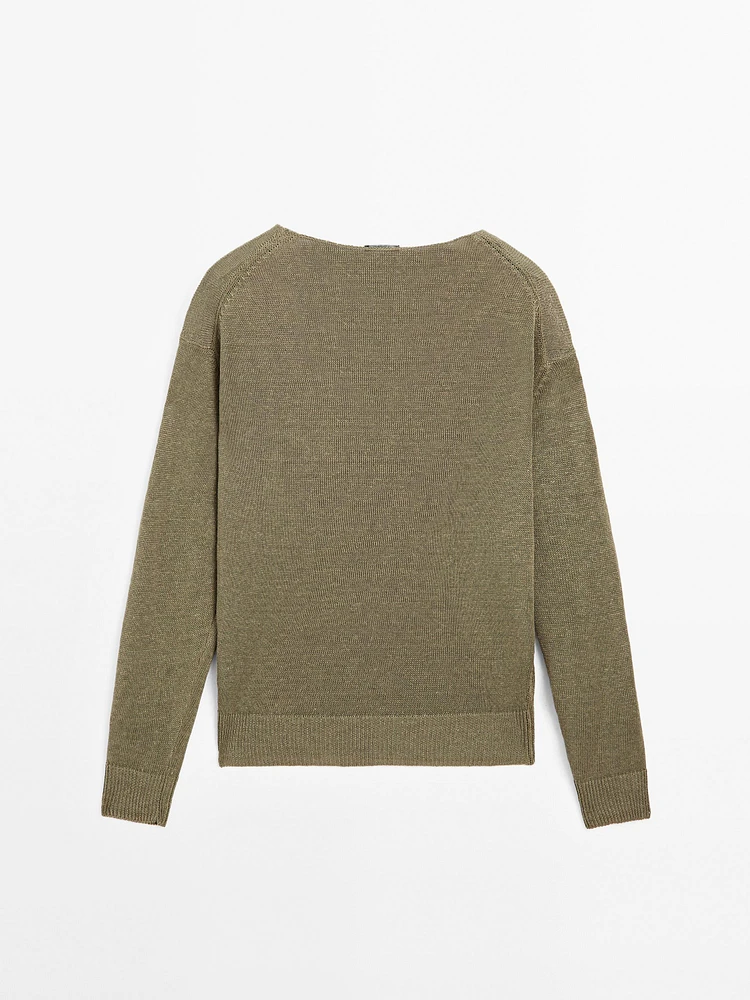 100% linen V-neck sweater