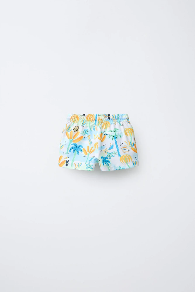 2-6 YEARS/ANIMAL AND PALM TREE PRINT REGULAR SWIM SHORTS