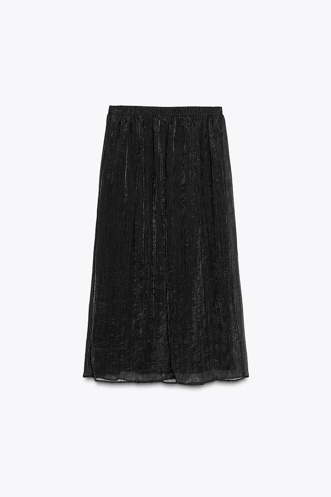 WRINKLED EFFECT MIDI SKIRT