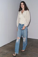 ZW COLLECTION MID-RISE RIPPED STRAIGHT JEANS