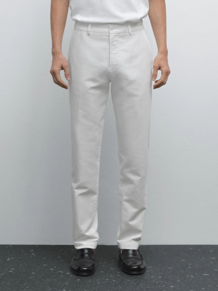 Pantalon tappered fit en coton et lin