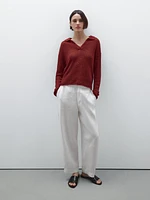 Pull en maille 100 % lin à col polo