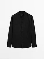 100% linen regular fit stand-up collar shirt
