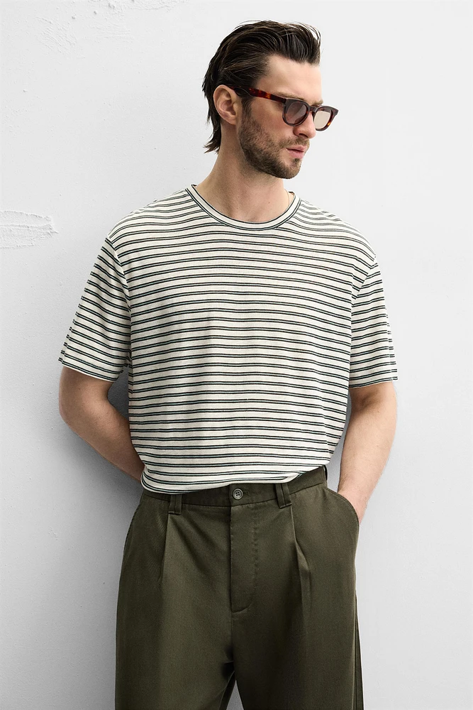 T-SHIRT MÉLANGE LIN RAYURES