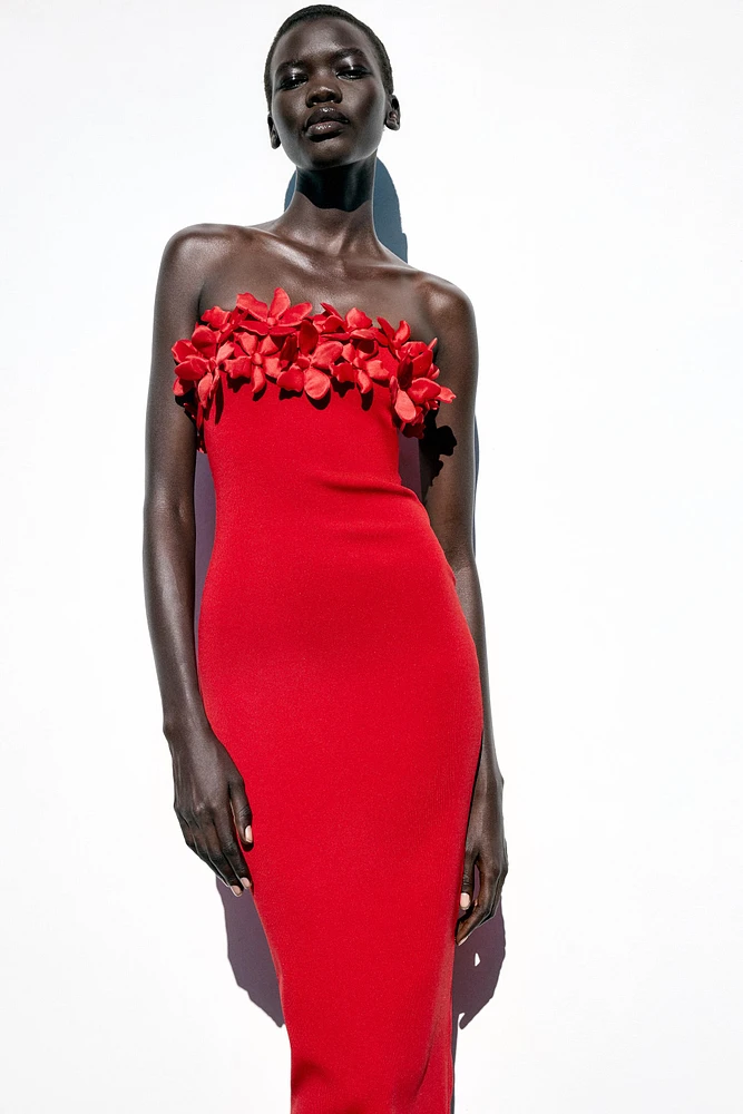 ROBE MIDI FLEURS EN MAILLE