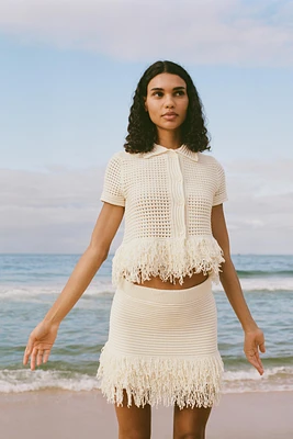 FRINGED CHECK KNIT SKIRT