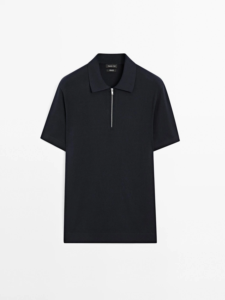 Polo en maille de coton à col zippé
