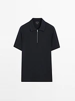 Polo en maille de coton à col zippé