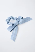 TWO-PACK OF DENIM SCRUNCHIES WITH BOW