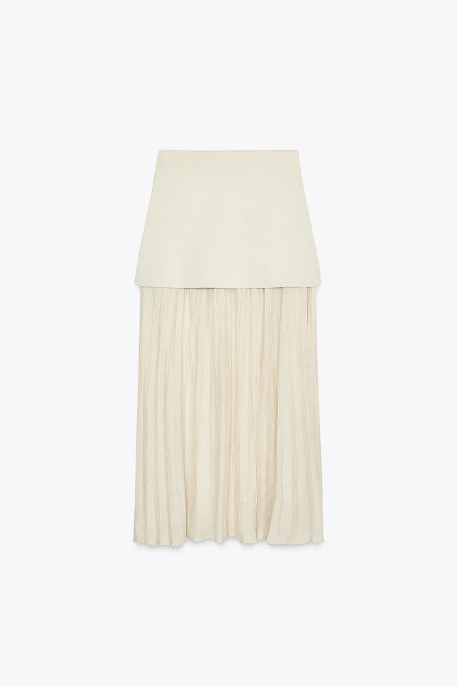 MIXED PLEATED KNIT SKIRT