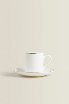 RIMMED BONE CHINA COFFEE CUP AND SAUCER