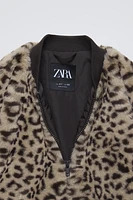 ANIMAL PRINT FAUX FUR BOMBER JACKET