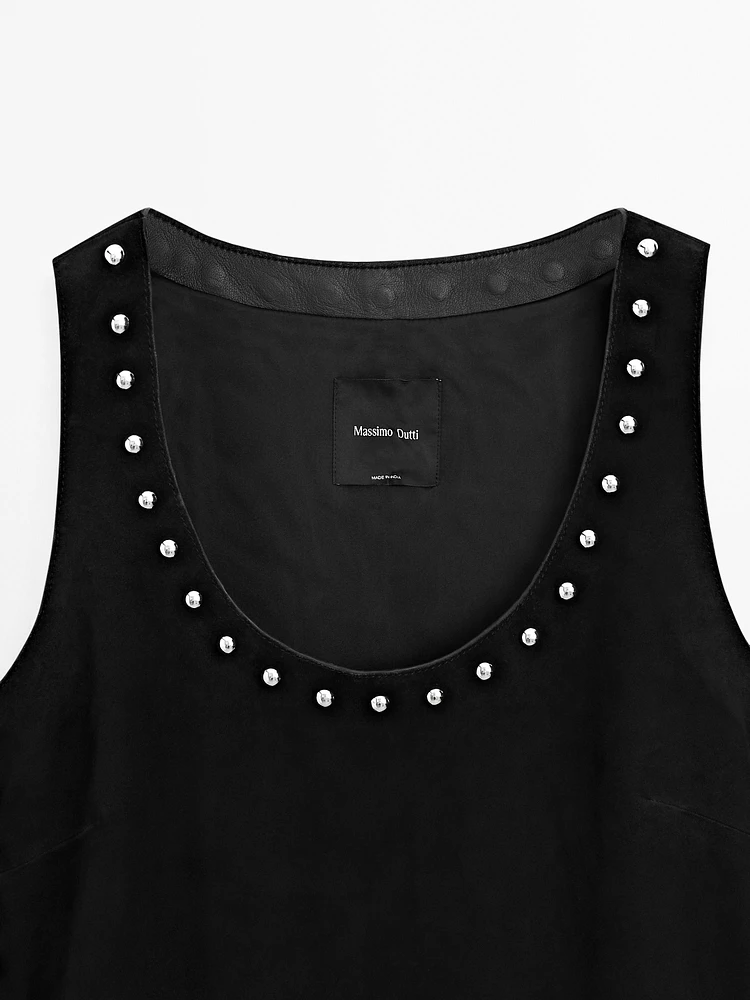 Suede leather top with stud details