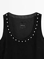 Suede leather top with stud details