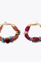 LOT DE 2 BRACELETS EN TISSU AVEC FANTAISIE