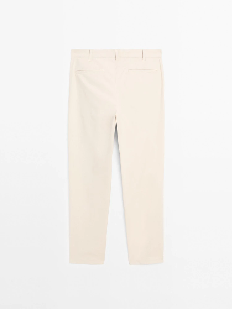 Cotton blend slim fit canvas trousers