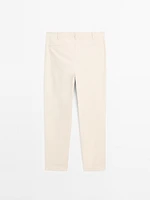 Cotton blend slim fit canvas trousers