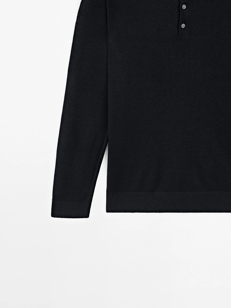 100% linen knit polo collar sweater