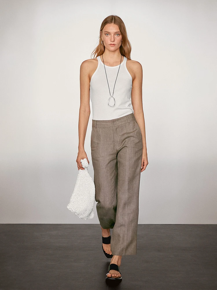 100% linen flare fit trousers