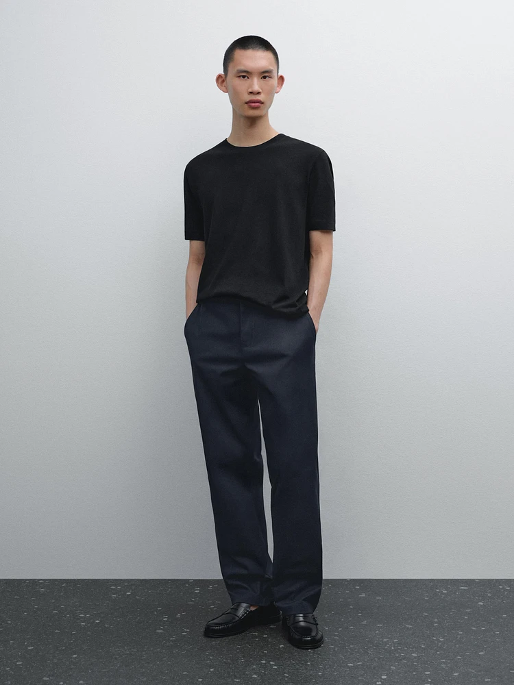 Short-sleeved T-shirt with linen