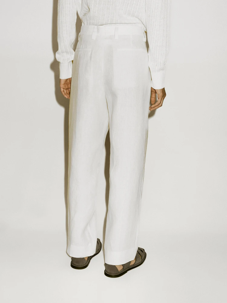 Pantalon à double pince 100 % lin